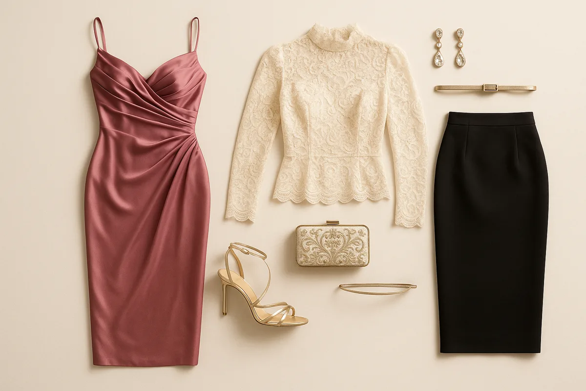 Theatrical Romantic Body Type capsule pieces flat lay